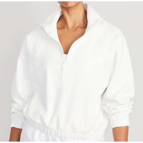 Old Navy Active Dynamic Fleece Half-Zip Sweatshirt Women Medium White Workout - Picture 2 of 14